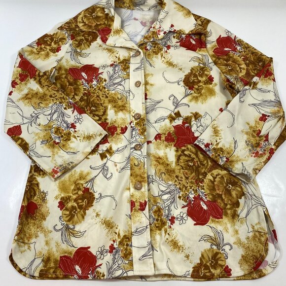 Women Floral Jacket Sleeveless Top Set Office Formal Work Cream Brown Red Size M - Picture 11 of 16